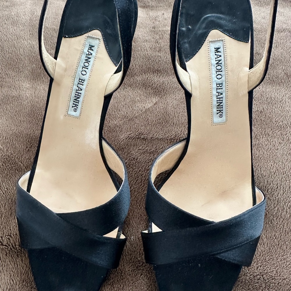 Manolo Blahnik Satin & Leather Heels Size 40